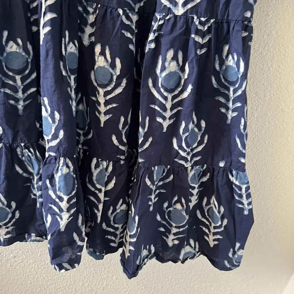 Dress Addict Women's Mini Dress Size Med Blue Batik Tiered Boho Puff Sleeve Chic - Picture 9 of 16
